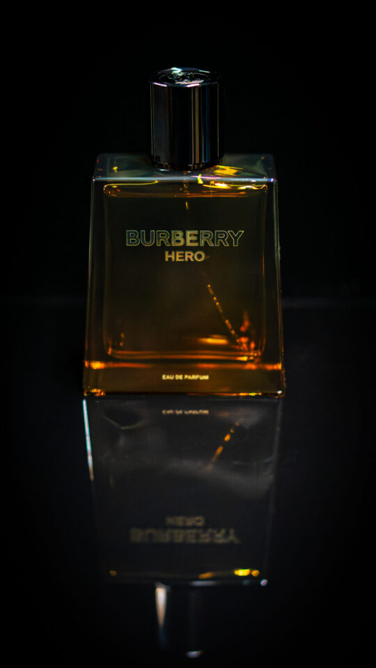Burberry cologne with a black backdrop